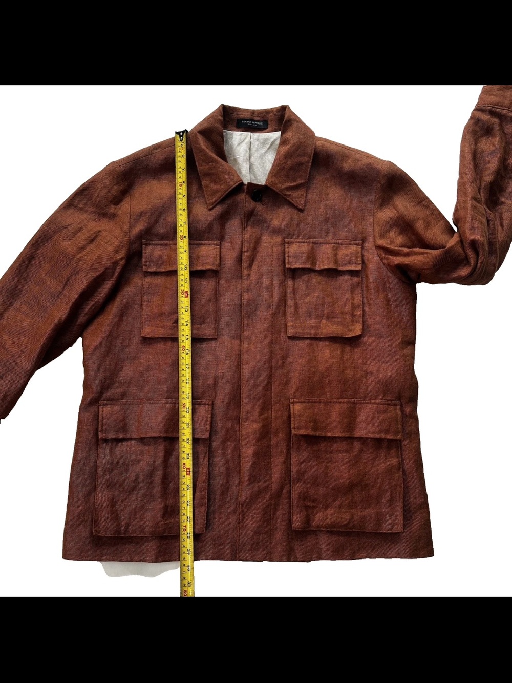Banana Republic Mens Bastian Linen Field Jacket L Burnt Rust Quiet Luxury - Picture 8 of 9